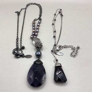 Chico's amethyst look long pendant necklaces curated bundle lot 2, glass pearls.